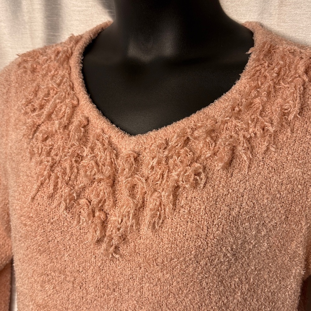 JM Collection Pink Acrylic V Neck Women’s Large Long Sleeve Sweater